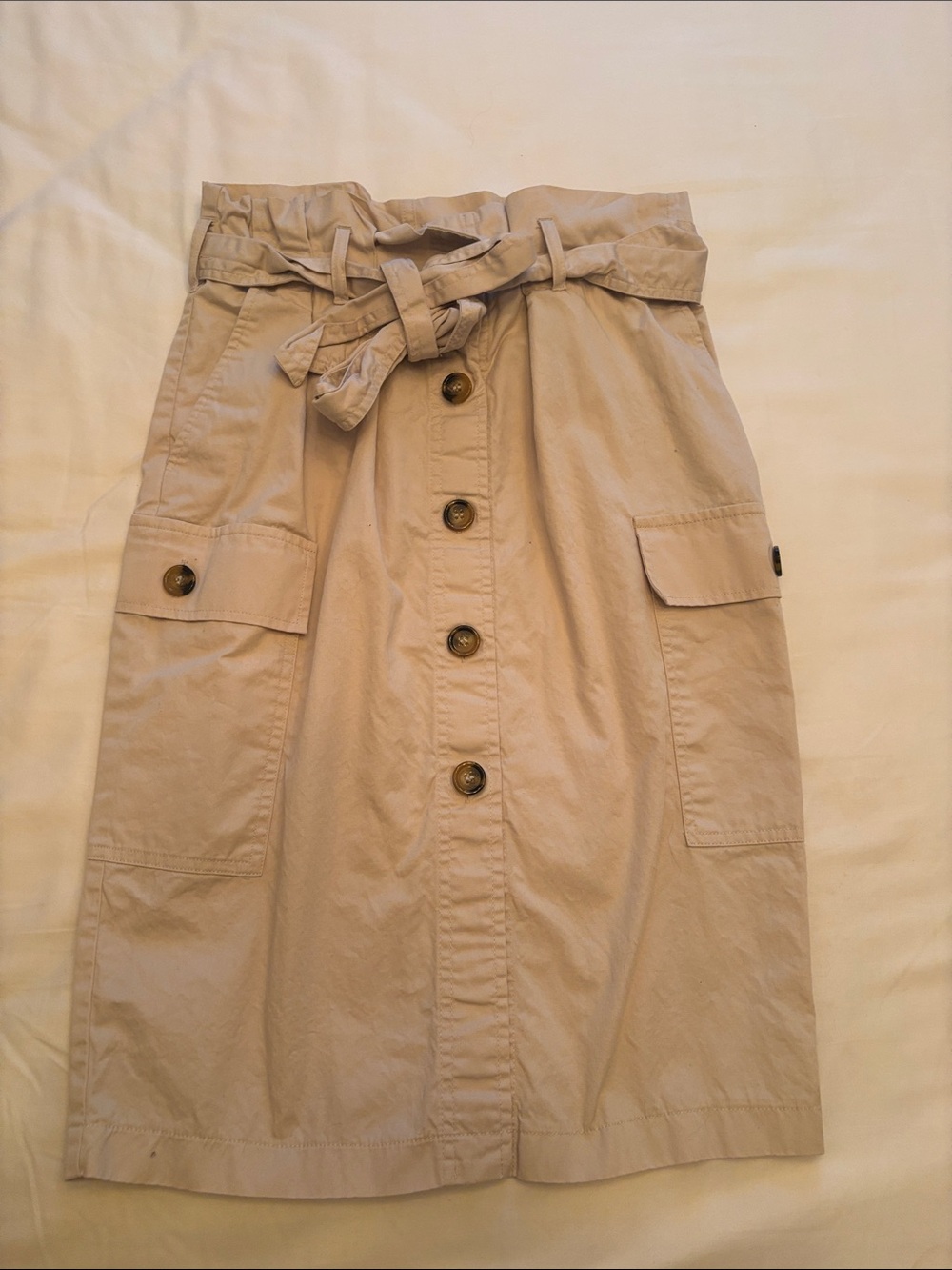 H&M Beige Button-Front Paperbag Midi Skirt
